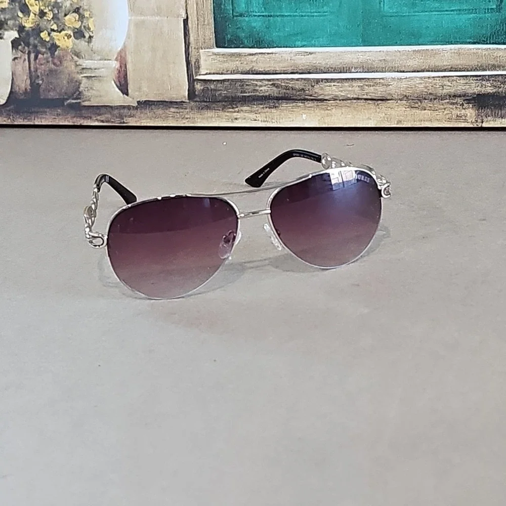 Guess Sunglass Mens Gold Metal Aviator, Brown Tortoise Gradient Frame GF0257 32F